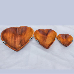 Carved Wood Heart Shaped Bowls