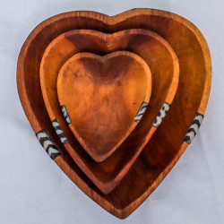 Carved Wood Heart Shaped Bowls